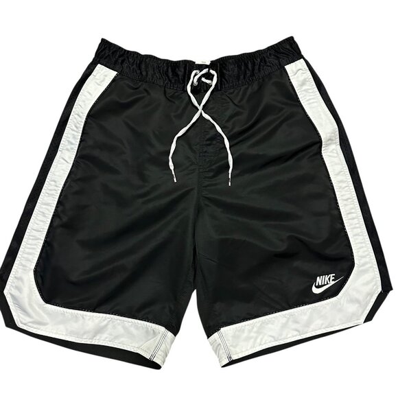 Vintage Nike Men’s XL Swim Trunks Black White Y2K Swoosh Logo - Picture 1 of 10